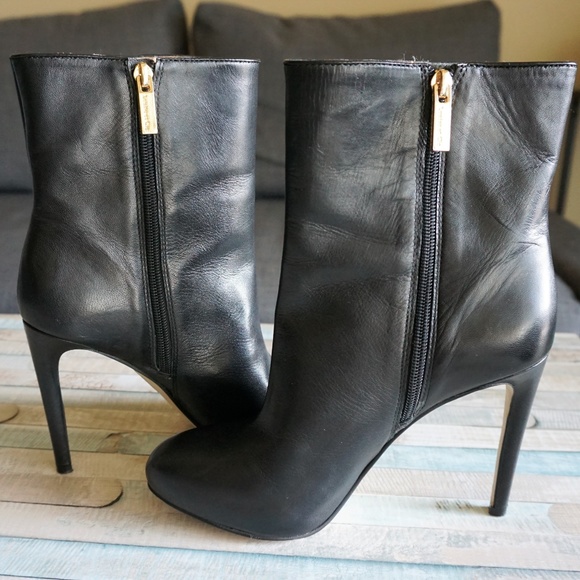 Louise et Cie Shoes - Black Leather High Heel Tall Ankle Booties 7.5
